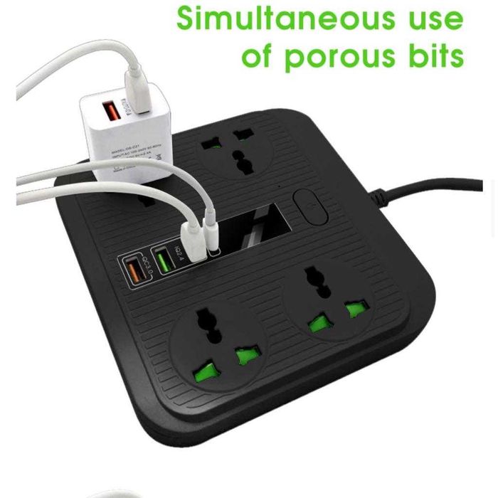 Prelungitor 40W 16A cu 4 prize si 3 x USB + USB-C QC3.0 fast charge 2m