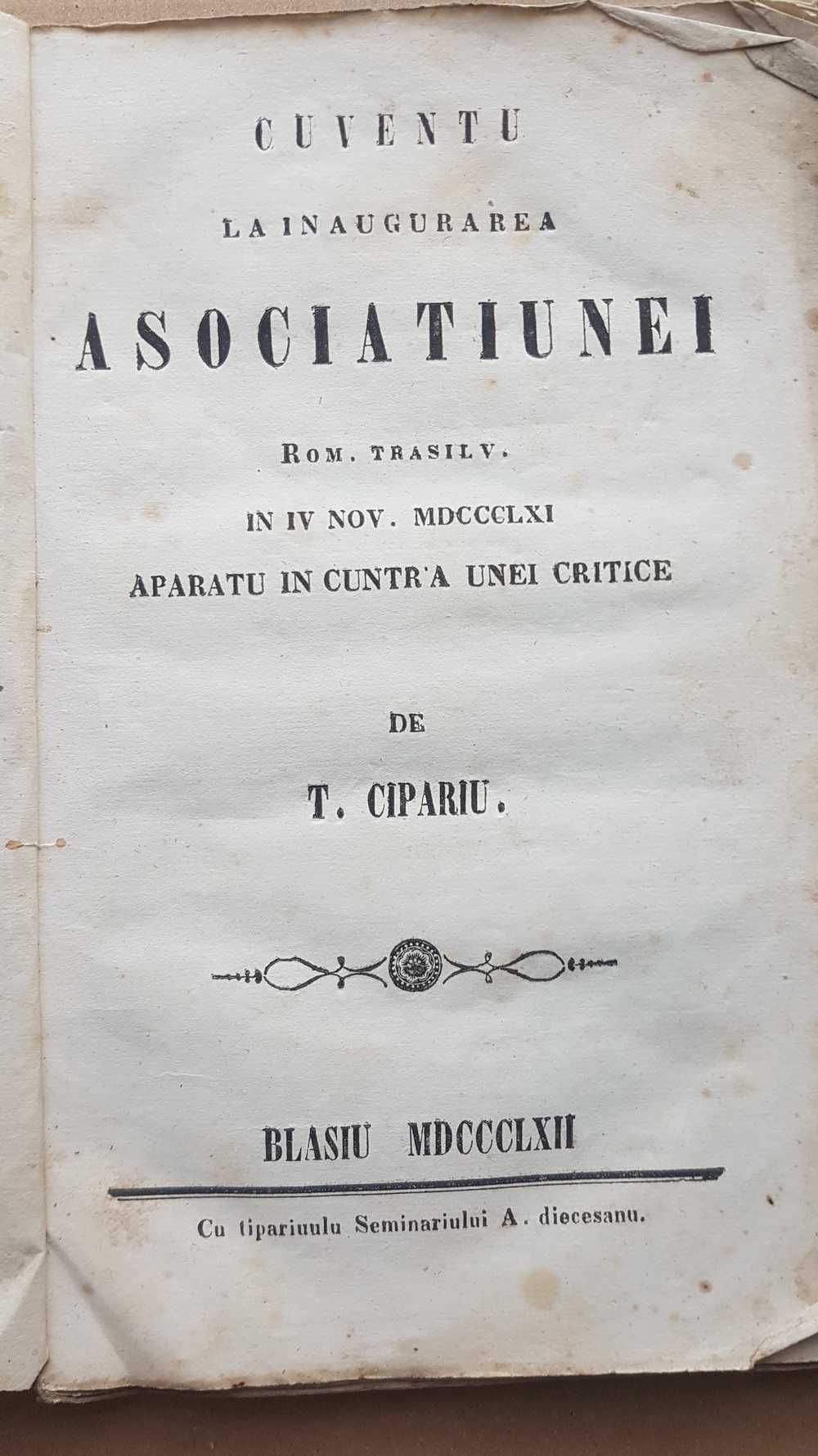 F124-I-T. Cipariu-CUVENTUL Asociatiunii 1861- Gazeta Transilvaniei.