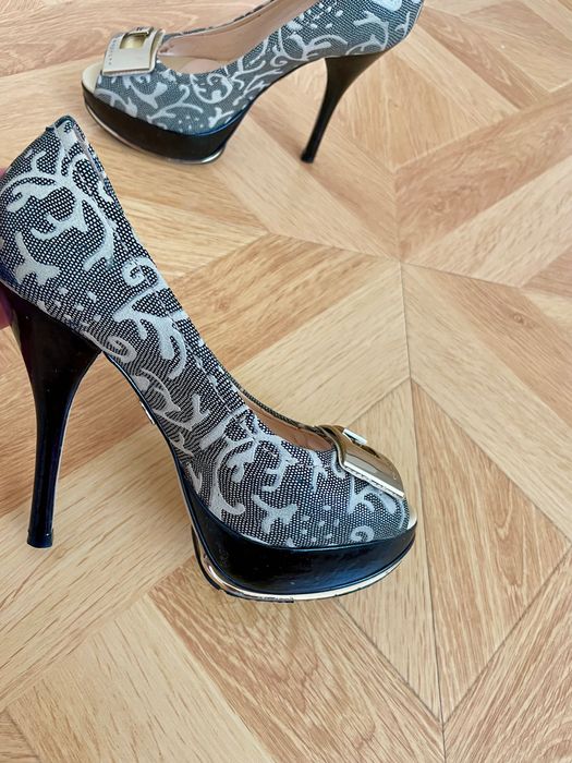 Pantofi eleganți cu toc, 12 și platformă, verde/auriu, 36