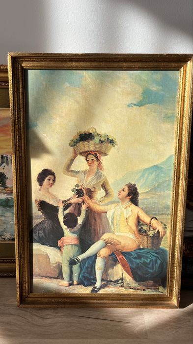 Tablou vintage – reproducere litografică după Goya, în ramă aurie