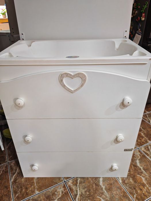 Comoda Copii Erbesi Cuoricino Alb cu cadita