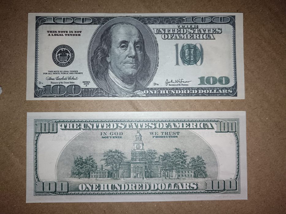 Фальшивые купюры, 100 долларов, 100$