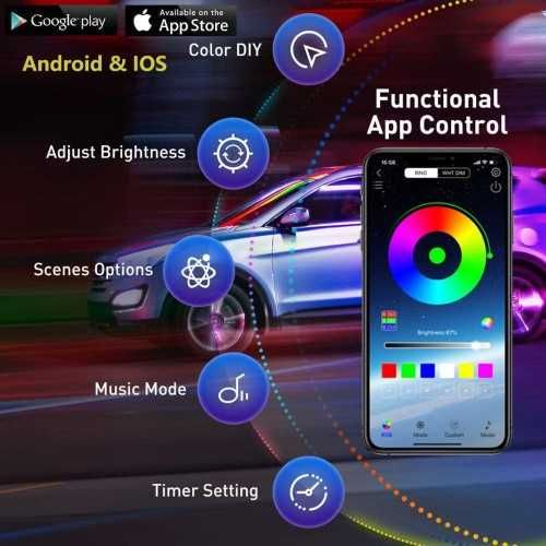 Kit neon cu lumina ambientala RGB auto 6m cu aplicatie Bluetooth