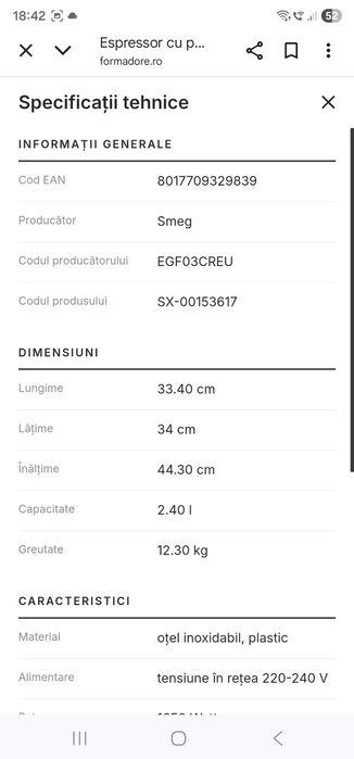 Expresor de cafea Smeg folosit 2 luni