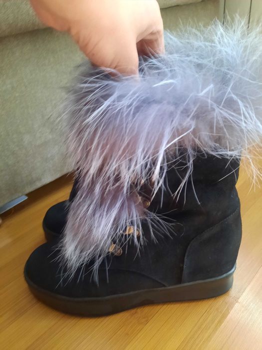 Дамски боти естествен пух и велур