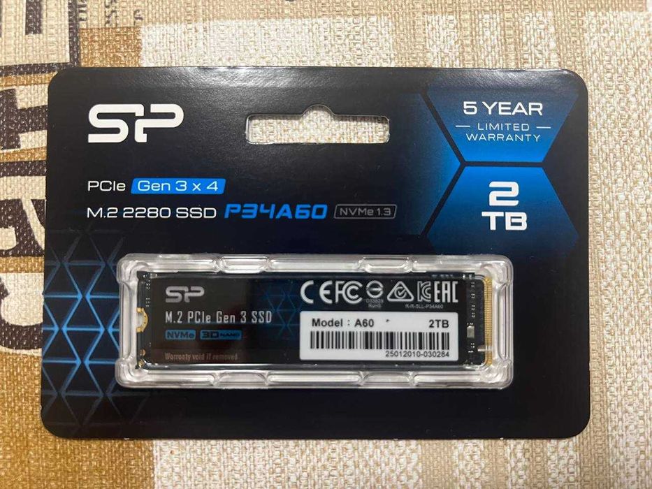 Чисто нов SSD Silicon Power A60 2TB M.2 (SP002TBP34A60M28) с гаранция