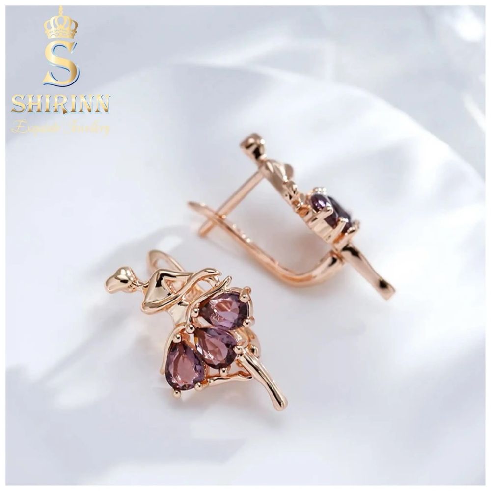Cercei Luxury Exquisite Purple Ballerina, placati cu aur roz 14k