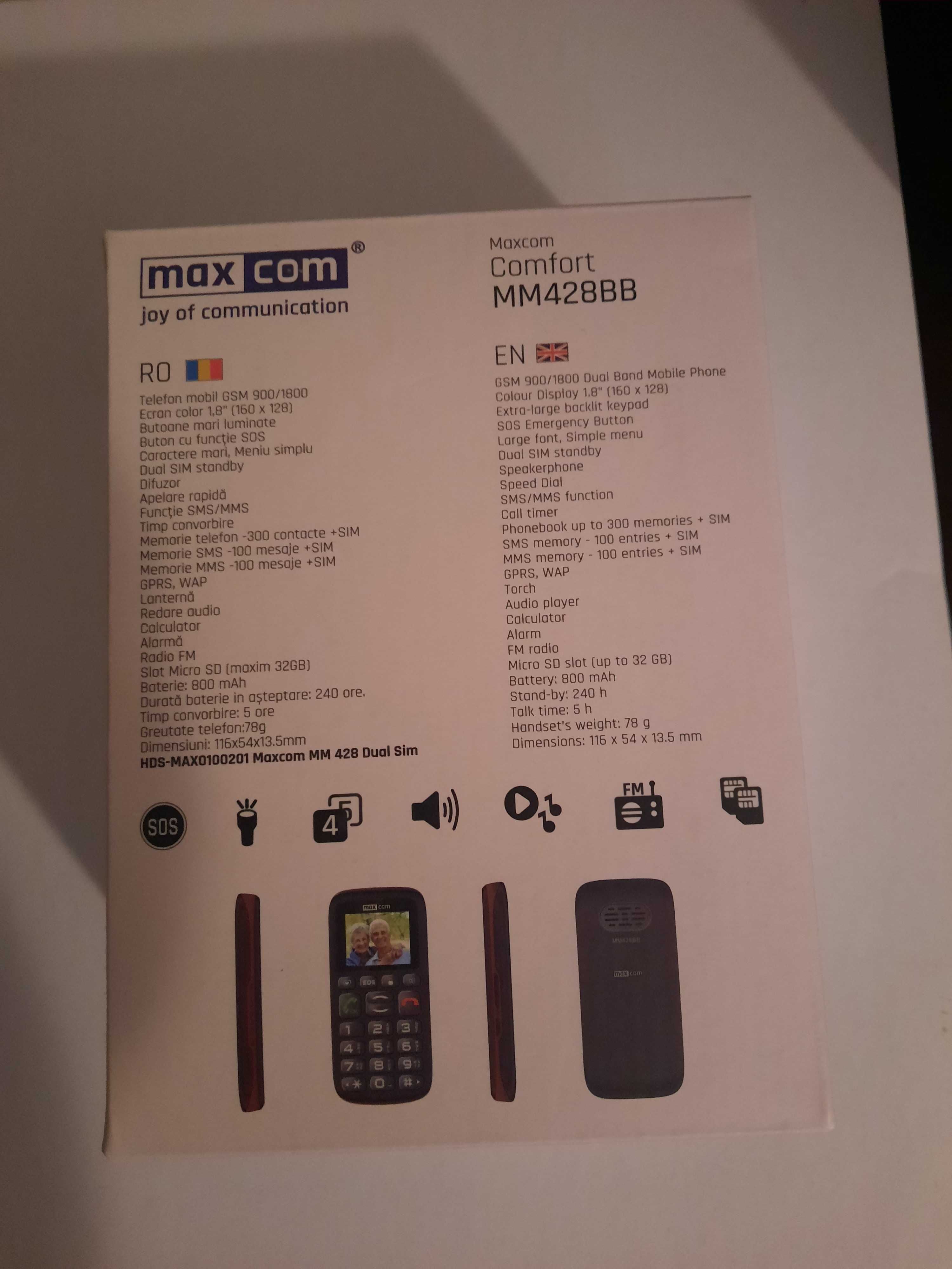 Telefon maxcom MM428BB, dual sim, sigilat !