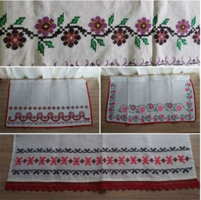 Draperii vintage cusute manual pe etamină