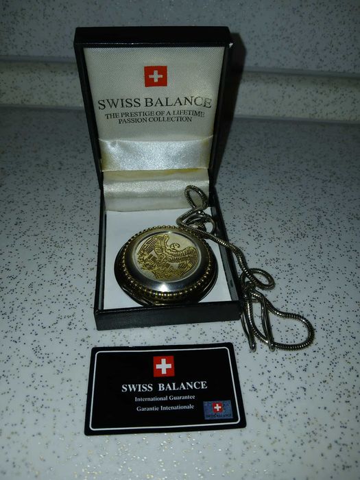 Швейцарски джобен сребърен часовник Swiss Balance