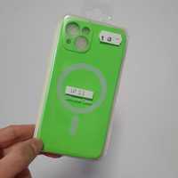 Husa MagSafe iPhone 13 / Verde Neon / Protectie Camera