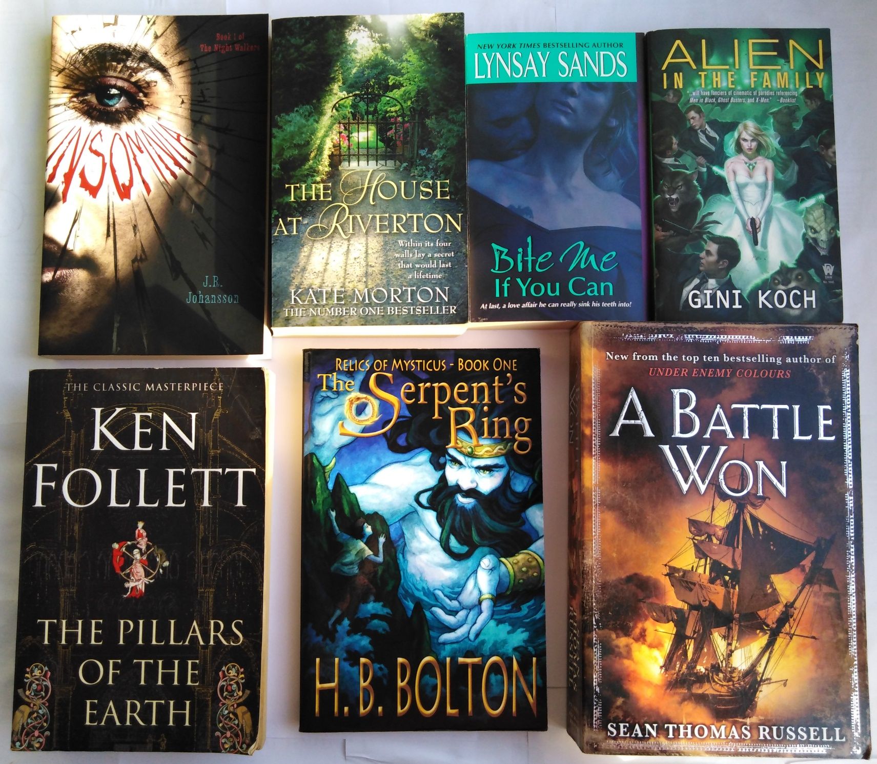 Ken Follett, Lynsay Sands, Kate Morton, Gini Koch, Bolton, Johansson