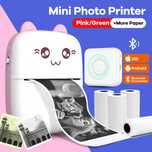 Мини принтер Cute Cat, Bluetooth, USB + 9 ролки хартия за мини принтер