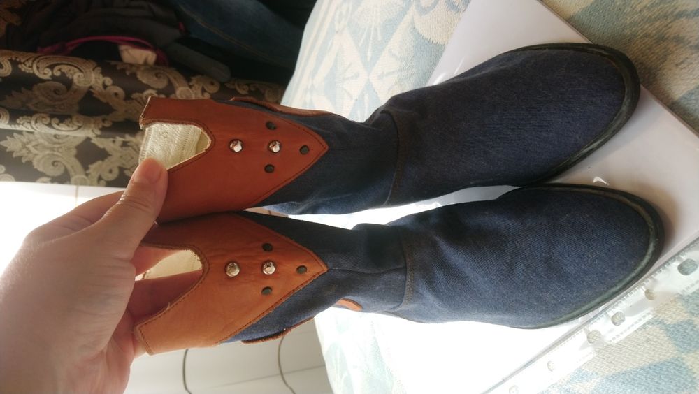 БОТИ дънкови с кожа, Български, Красиви,Оригинални.НЕобувани,ЧистоНови