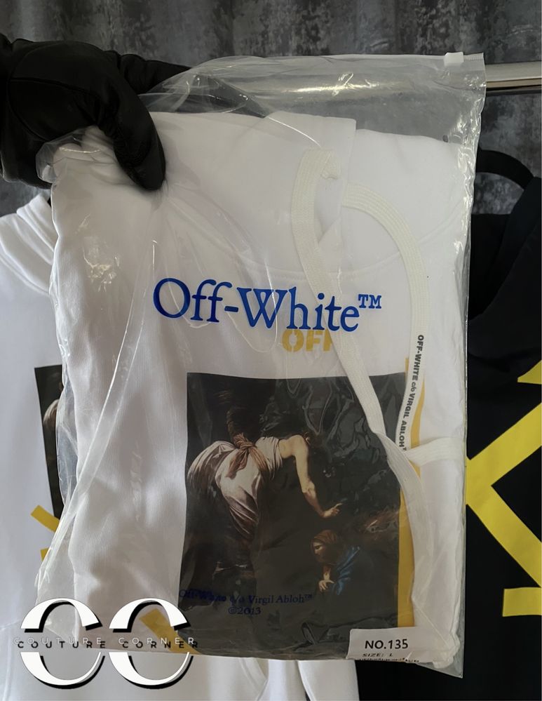 Hoodie OFF-White • Calitate TOP • Caravaggio Diagonal Stripe • Cod QR