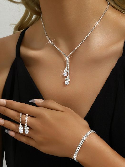 Колье и серьги свадебный набор украшений, подарочный ювелирный комплек