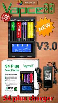 "Vapcell" S4 Plus V.3.0 флагманский зарядной устройство 3А