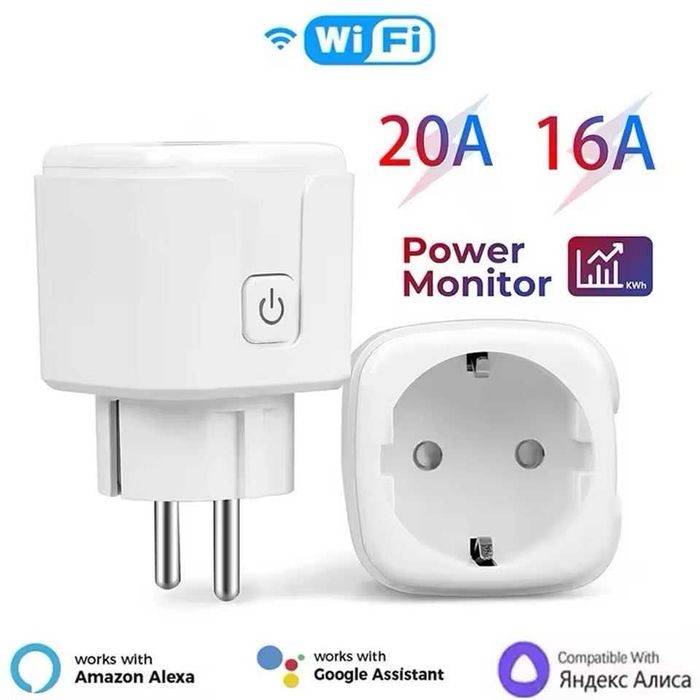 Смарт контакт WiFi Smart Plug 20A – съвместим с Google Home и Alexa