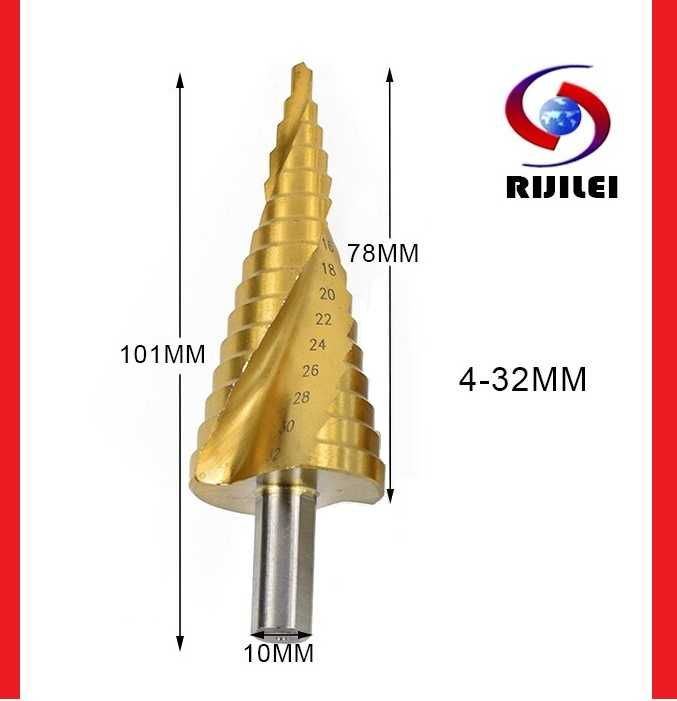 4мм-32мм стъпаловидно спираловидно свредло с титаниево покритие бургия