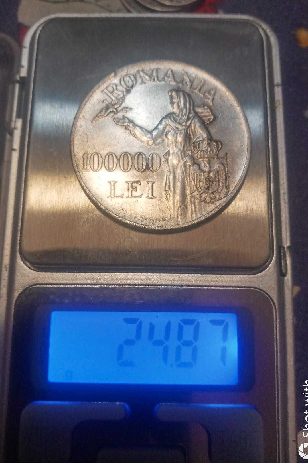 Monede 100 lei 1932 Carol ll; 100.000 lei 1946 Mihai l, argint