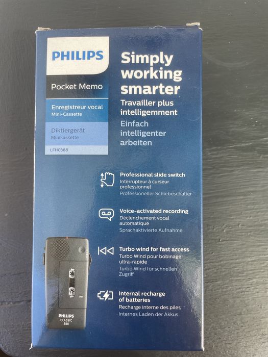 Philips Pocket Memo 388 Slide Switch Mini Cassette Dictation Recorder