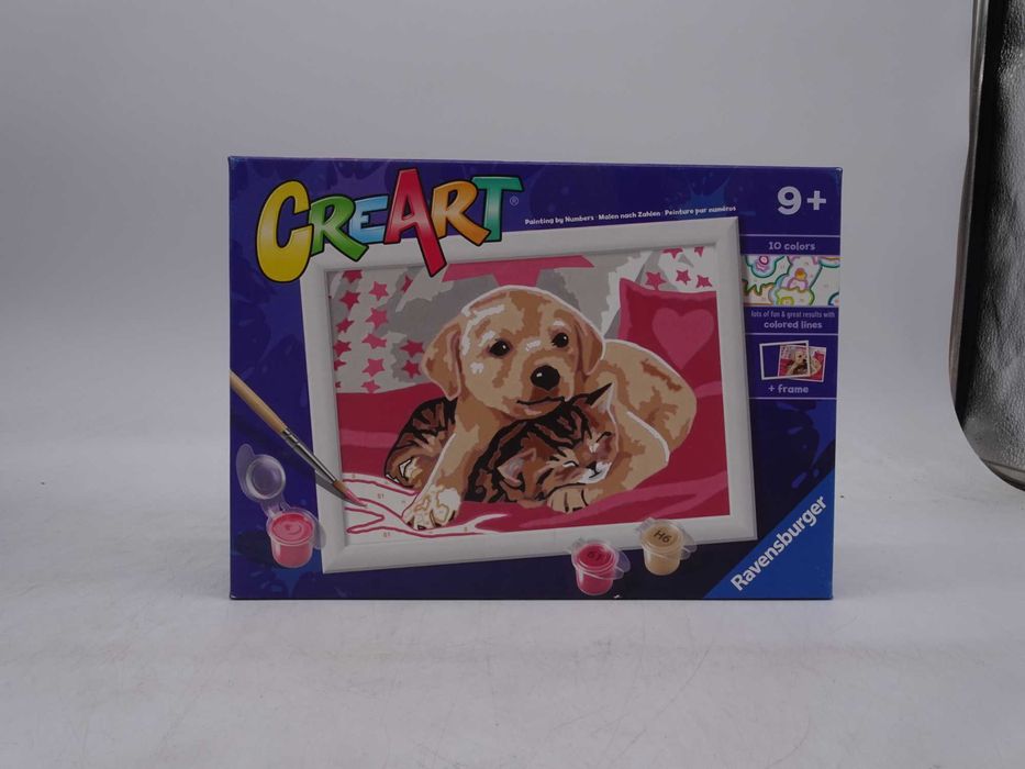Set pictura pe numere CreArt - Catelus si pisicuta pe patura