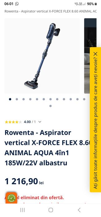 ROWENTA FLEX FORCE aspiratore fara fir in perfecta stare