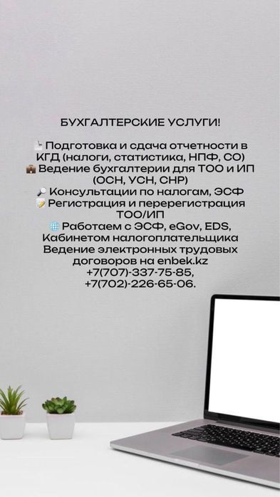 Ведение бухгалтерии для ТОО и ИП (ОСН, УСН, СНР)