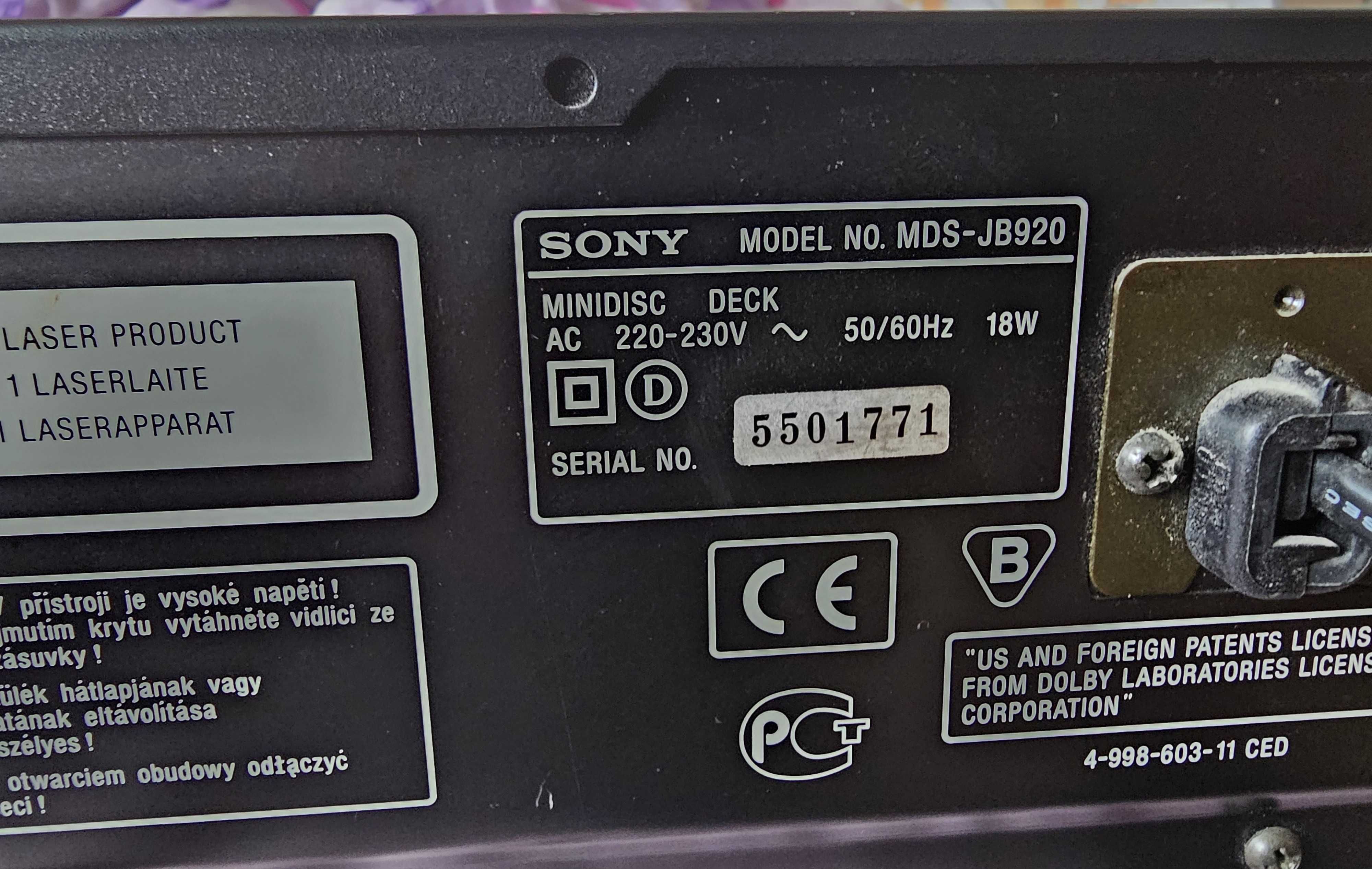 Sony MDS-JB 920 minidisc player/recorder