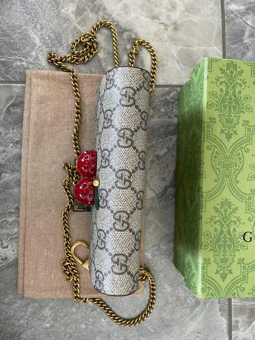 GUCCI Mini Geantă de pânză pentru femei Supreme cu cireșe Authentic