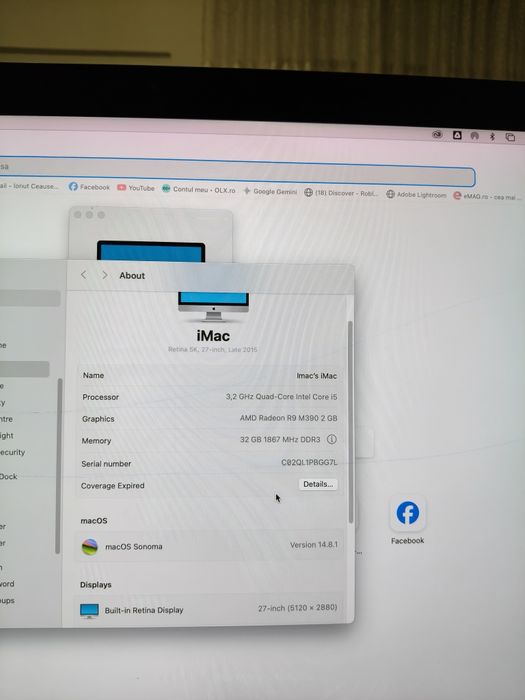 Calculator Apple iMac i5 27inch 5k  32gb RAM, Late 2015, citiți anuntu