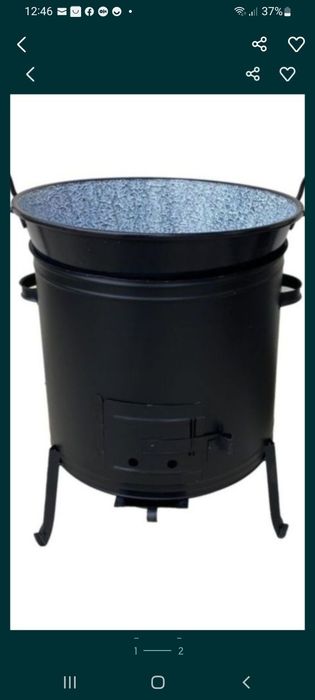 Sobă din tablă neagră +ceaun emailat 100L  50 cm / 53 cm/ 56 cm/ 58 cm