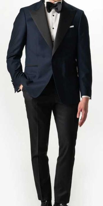 Costum Elegant Bleumarin/Pantaloni Negru Tip Smoking Lana Sarto