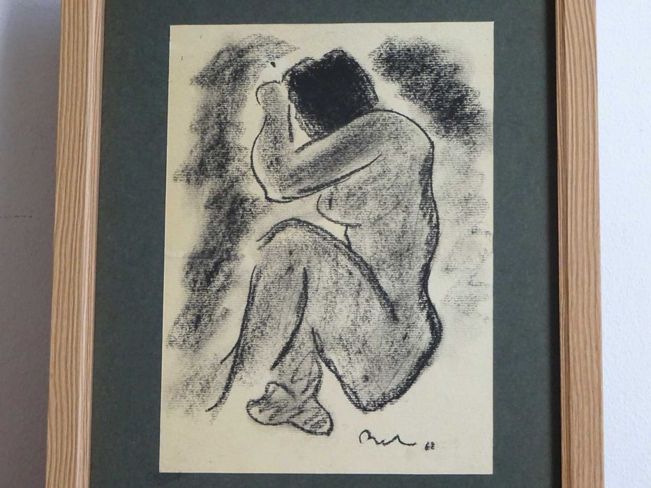 Corneliu Baba, ’Nud sezand’ | Tablou vechi, carbune pe hartie