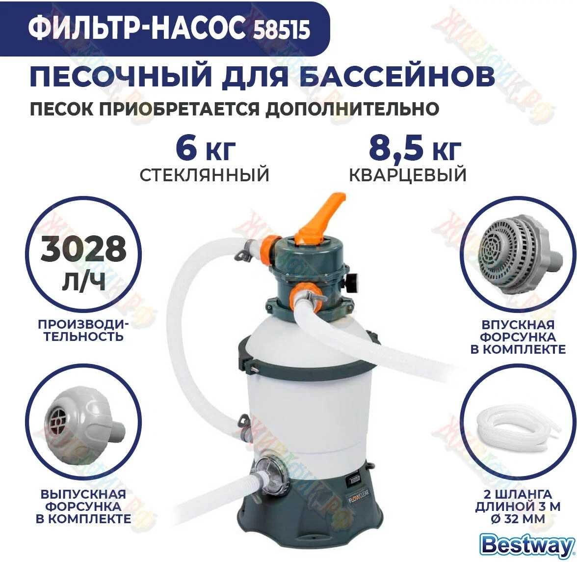 Насос для песочного фильтра 3028 л/ч Bestway 58515