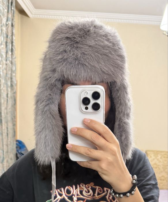 Шапка-ушанка, цвет дымчатый. Новая