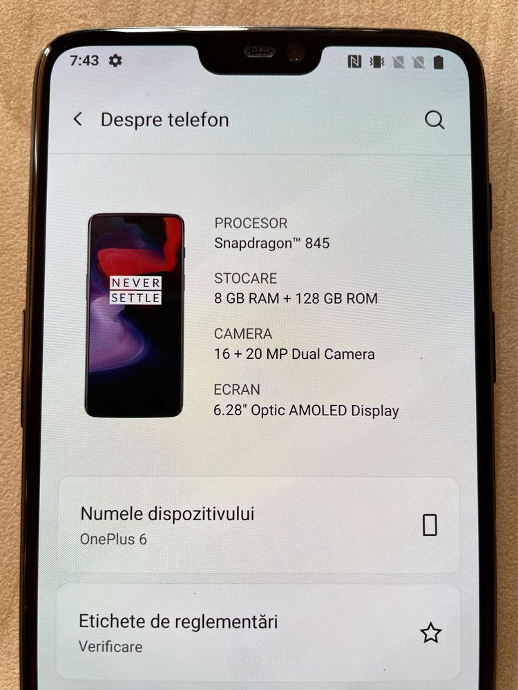 OnePlus 6, 5G, Dual SIM, 128 GB, 8 GB RAM, Ecran AMOLED