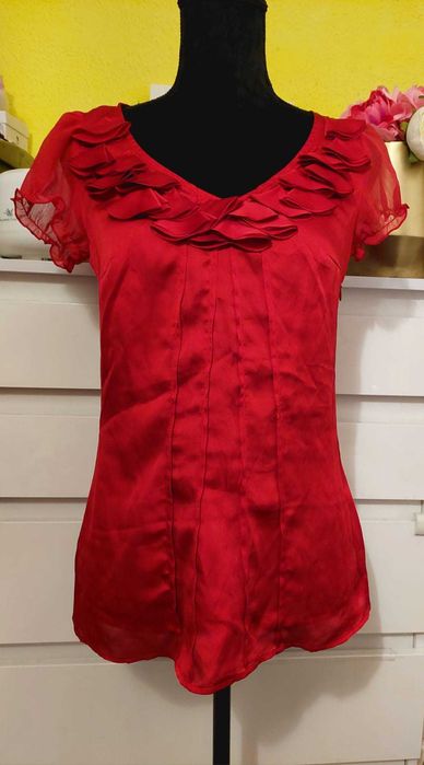 Bluza Espirit rosie maneci bufante decolteu in v TRANSPORT GRATUIT