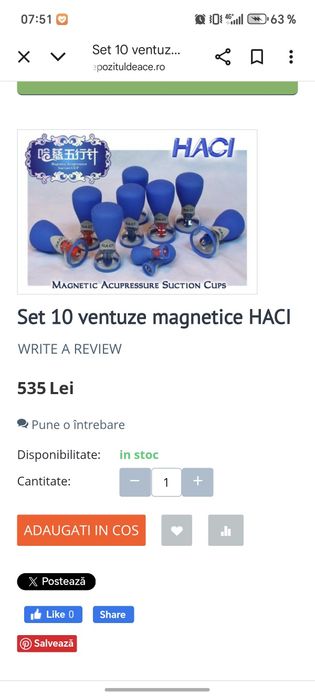 Set 10 ventuze magnetice Haci pentru terapie.