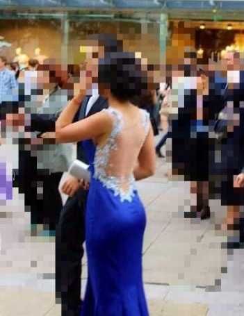 Официална рокля в турско син цвят,гол гръб,кристали ръчно изработена