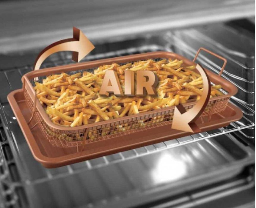 Правоъгълна мрежеста кошница в комплект с тава от въглеродна стомана