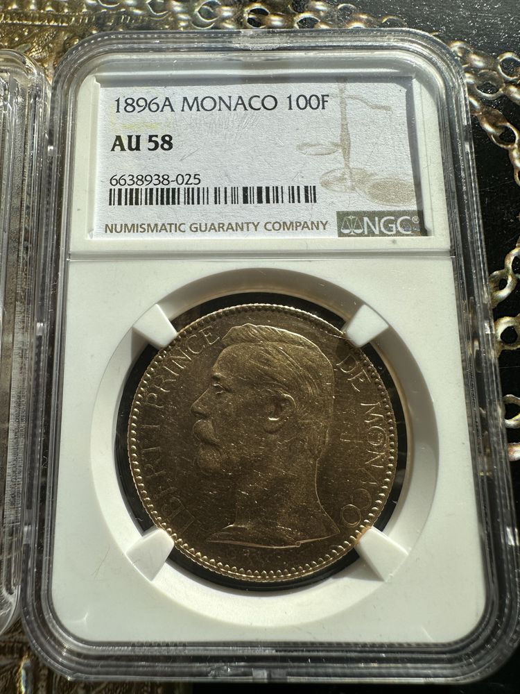 100 франка 1895 Франция Монако NGC PCGS  злато златна монета рядка