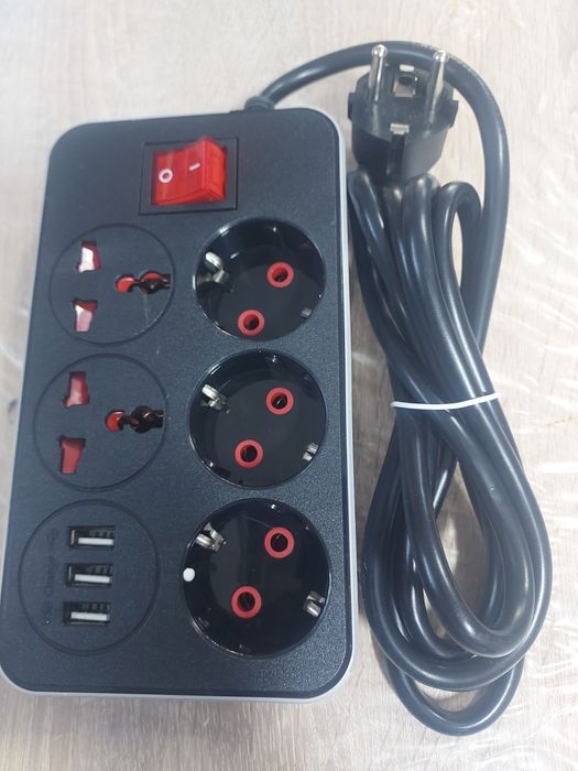 Prelungitor 2m, 3prize Schucko+ 3 porturi USB+ 2Anglia și intrerupator