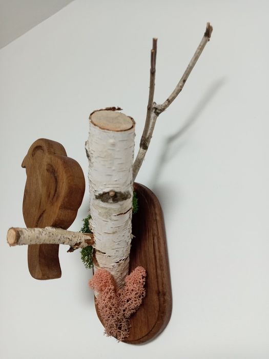 Декорация птици от бреза със скандинавски мъх -бухал, врабче,кълвач