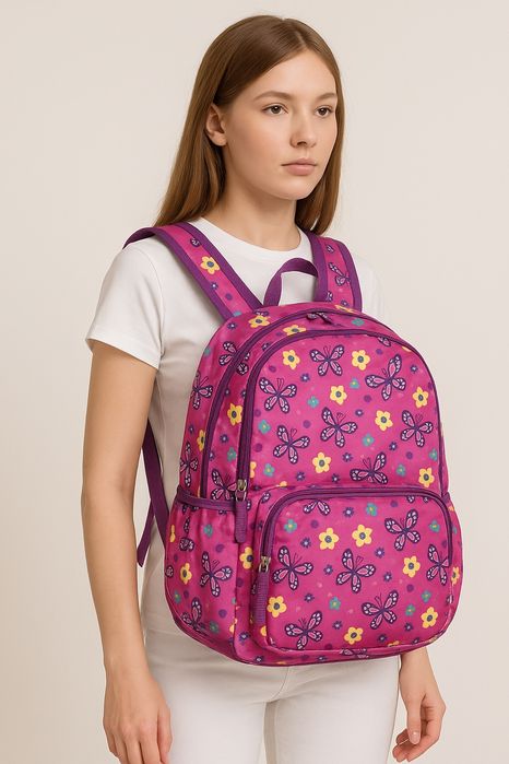Детска раница Pulse – розова с пеперуди и цветя