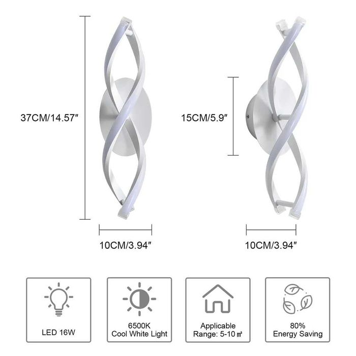 LED Стенна лампа 16W Студена бяла светлина 6500K