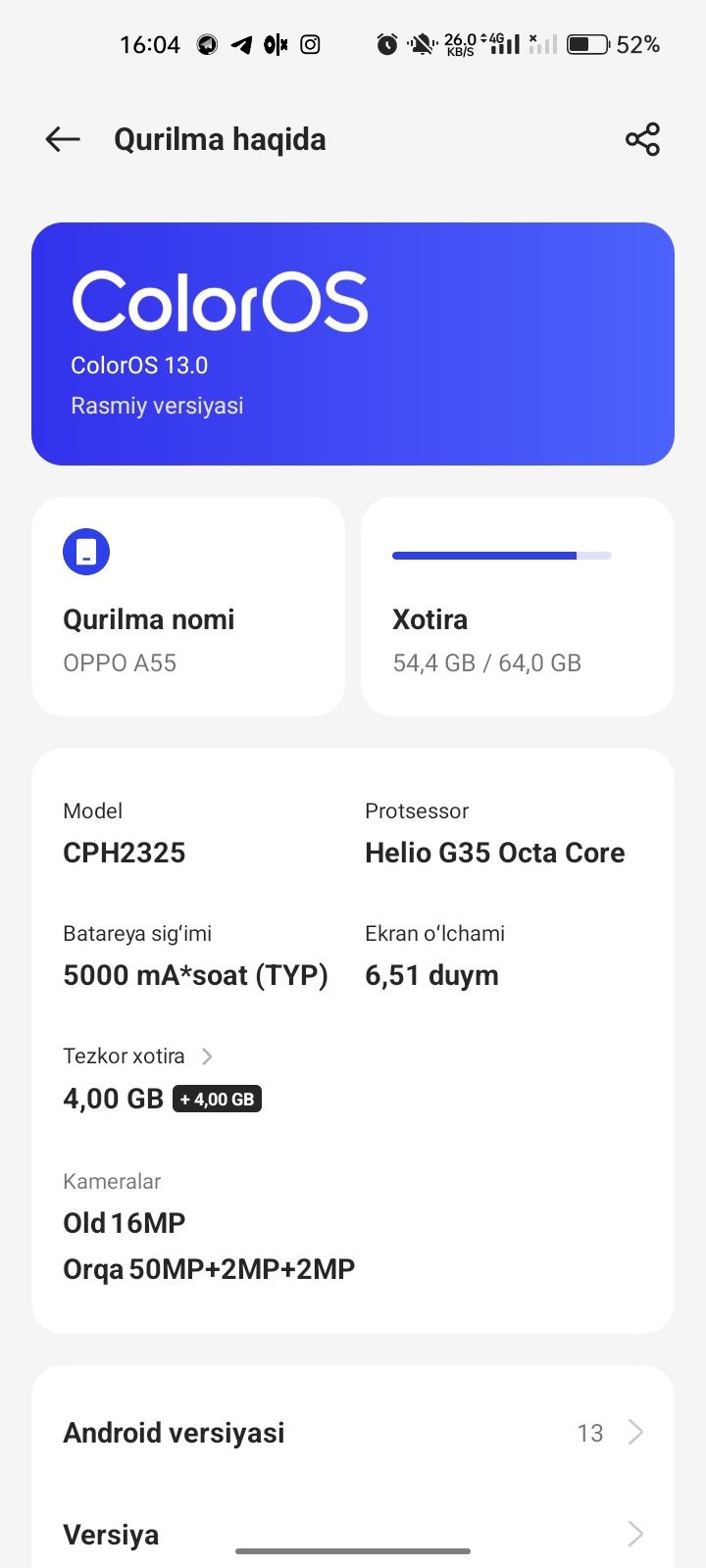 Oppo a55 obmen holati yaxshi