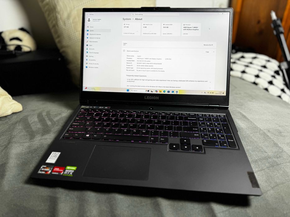 Lenovo Legion 5, Gaming, 15ARH05H, 16 GB RAM, 512 SSD, 6GB RTX