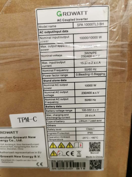 Нов Growatt SPA 10000TL3 BH-UP Трифазен хибриден инвертор