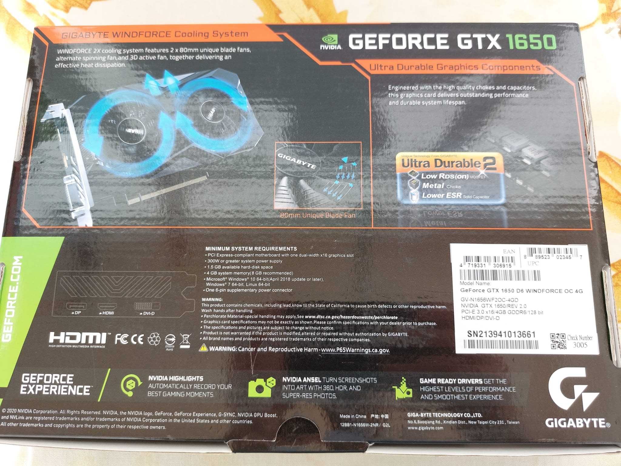 Placa video Gigabyte GeForce GTX 1650 D6 WINDFORCE OC 4GB GDDR6 128bit